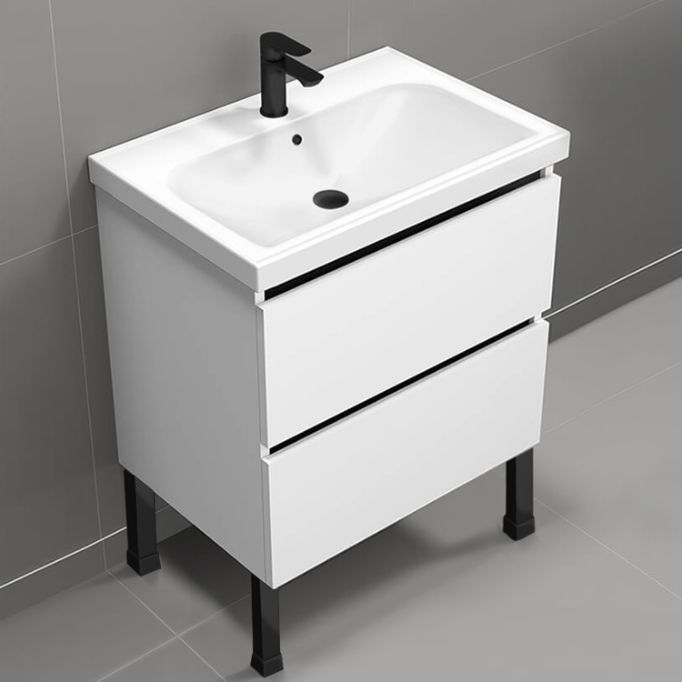 Nameeks SKY18 Floor Standing Bathroom Vanity, Modern, 26 Inch, Glossy White